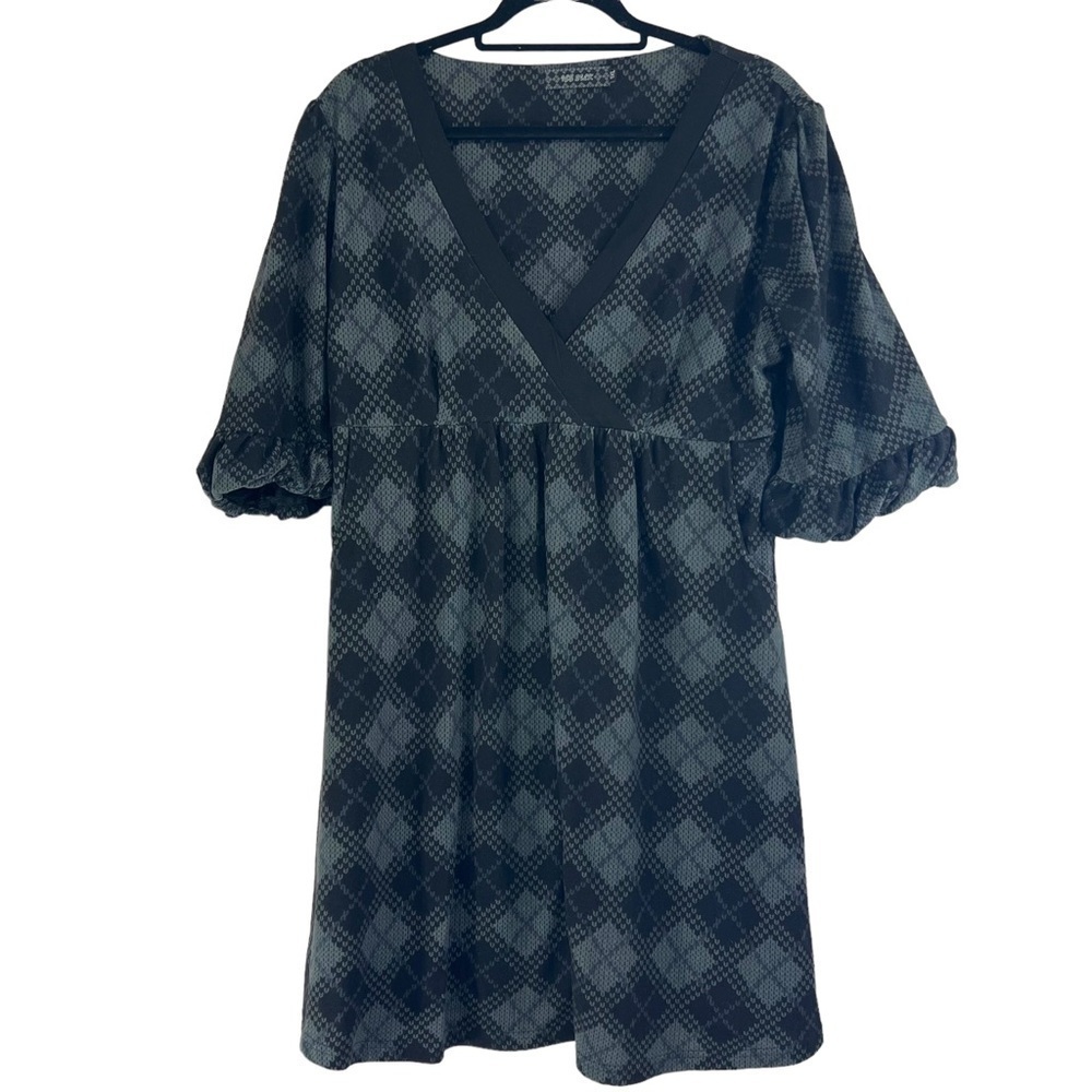 Woman Plaid V Neck Tunic Mini Dress Ice Silk Size 1X